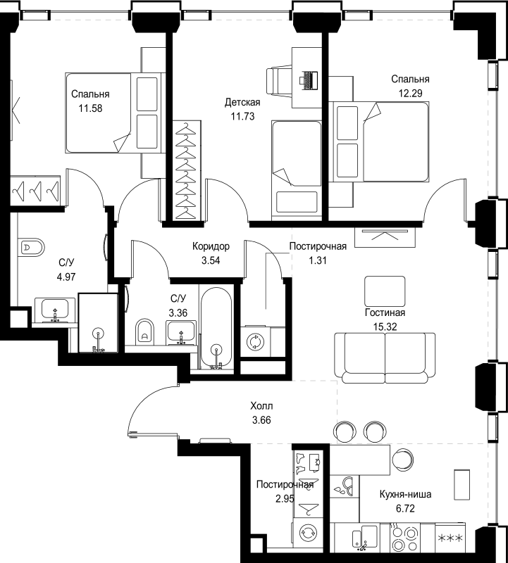 4 ккв (Евро) 77,4 м²