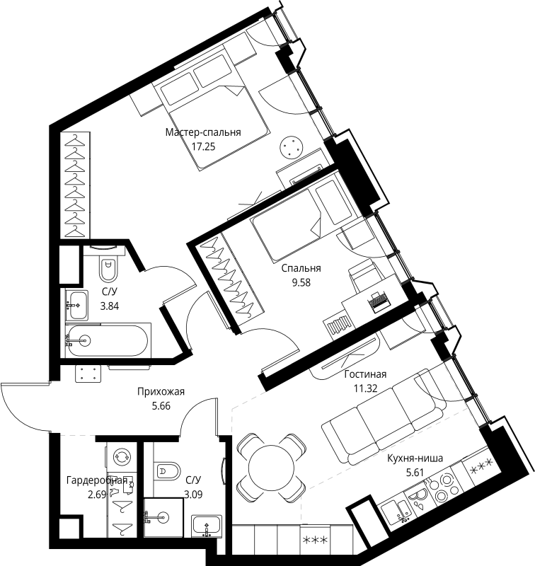 3 ккв (Евро) 59 м²