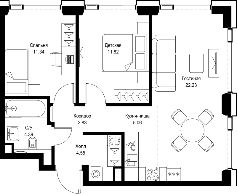 3 ккв (Евро) 62,2 м²