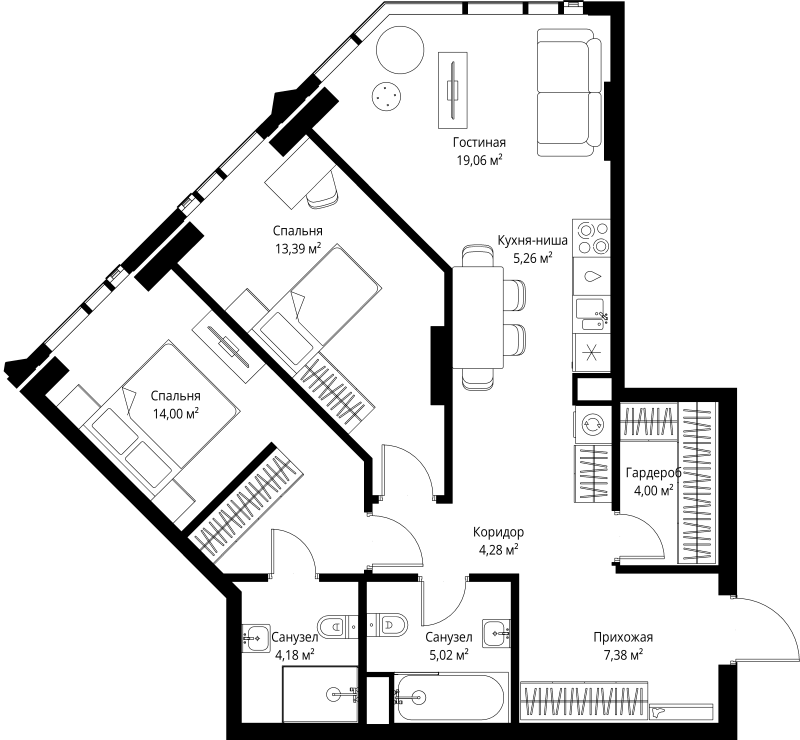 3 ккв (Евро) 76,6 м²