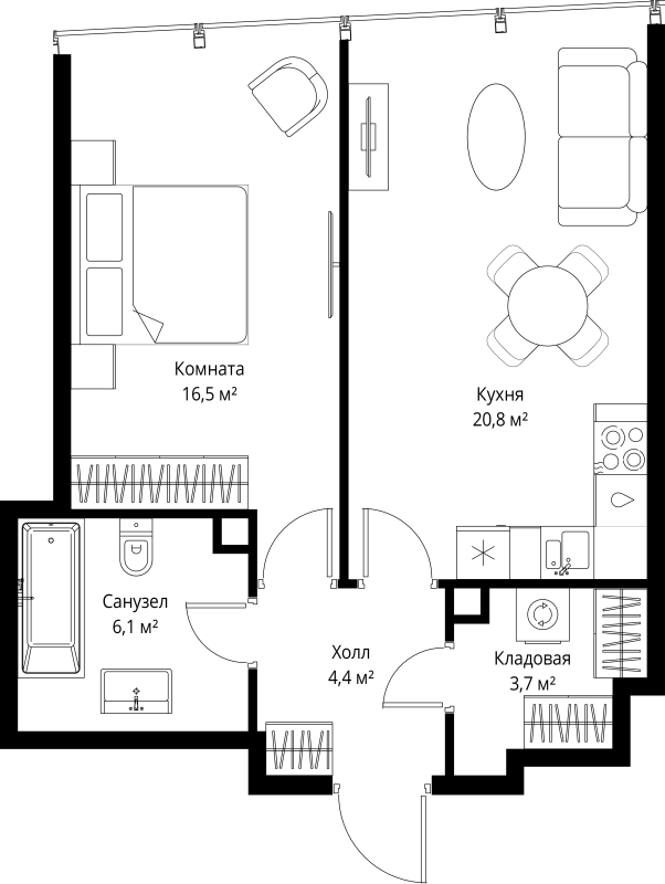 2 ккв (Евро) 51,5 м²