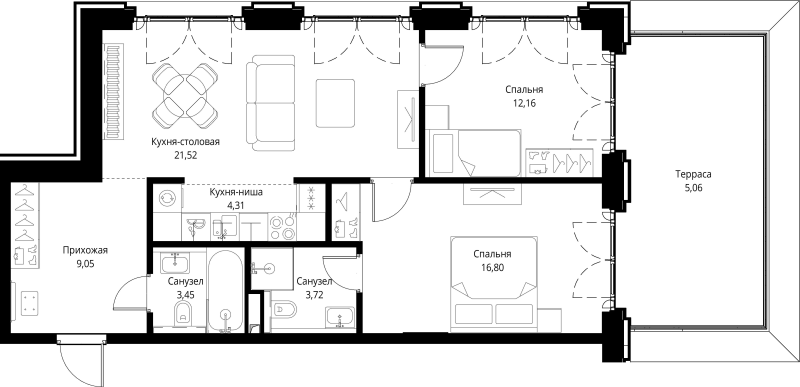 3 ккв (Евро) 76,1 м²