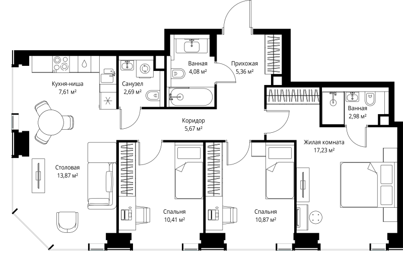 4 ккв (Евро) 80,8 м²