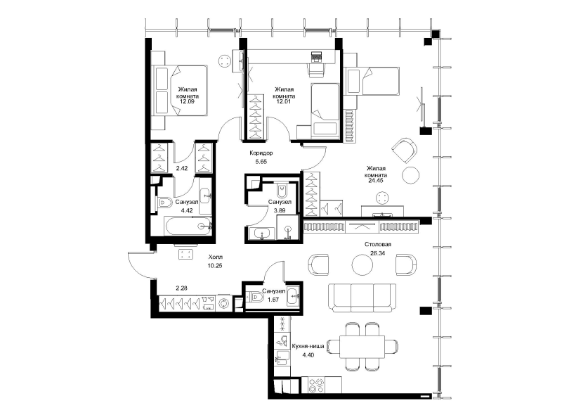 4 ккв (Евро) 106,9 м²