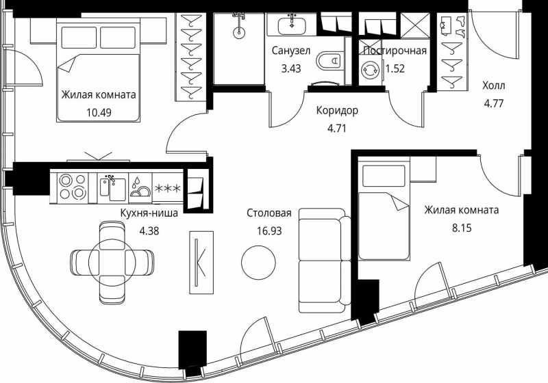 3 ккв (Евро) 54,4 м²