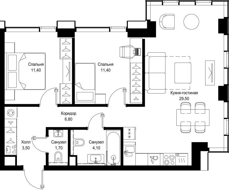 3 ккв (Евро) 68,4 м²