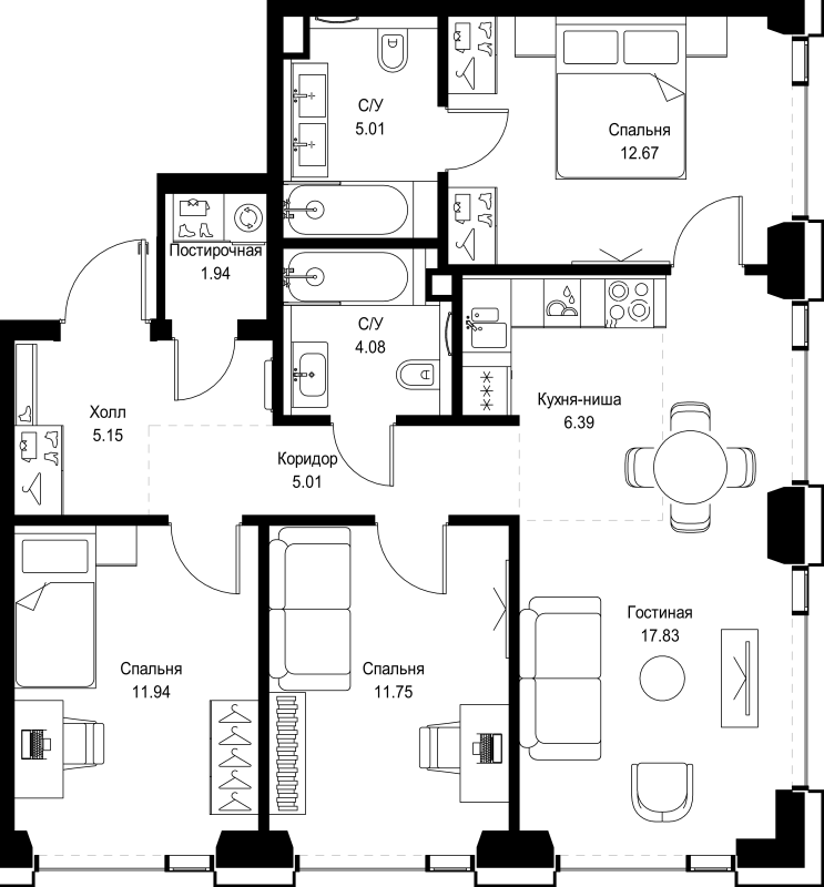 4 ккв (Евро) 81,8 м²