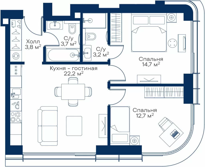 3 ккв (Евро) 59 м²