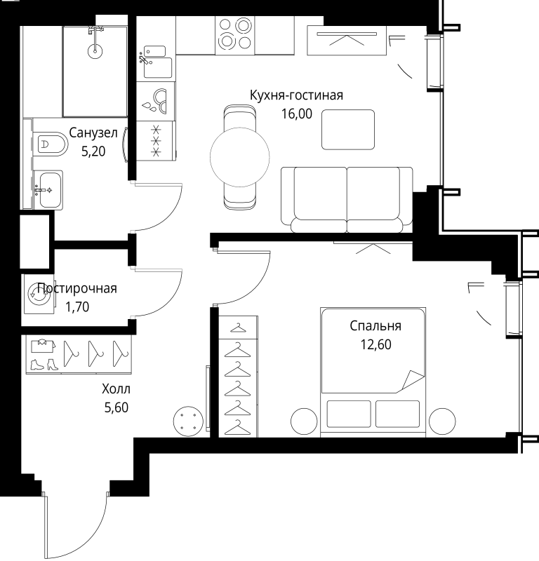 2 ккв (Евро) 42,1 м²