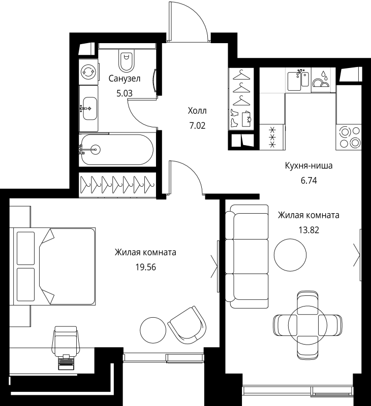 2 ккв (Евро) 52,2 м²