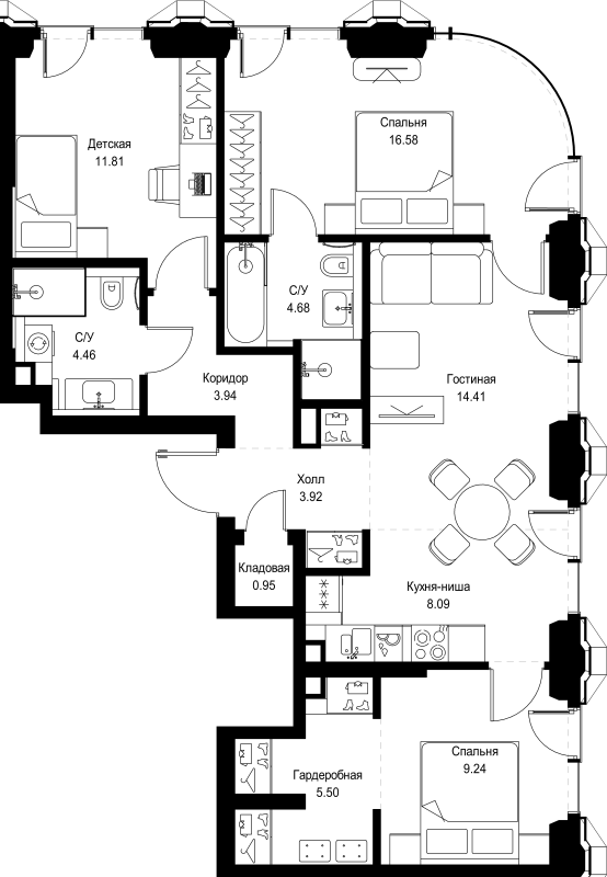 4 ккв (Евро) 83,6 м²