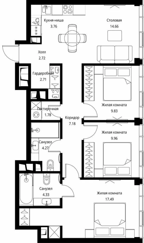 4 ккв (Евро) 78,7 м²