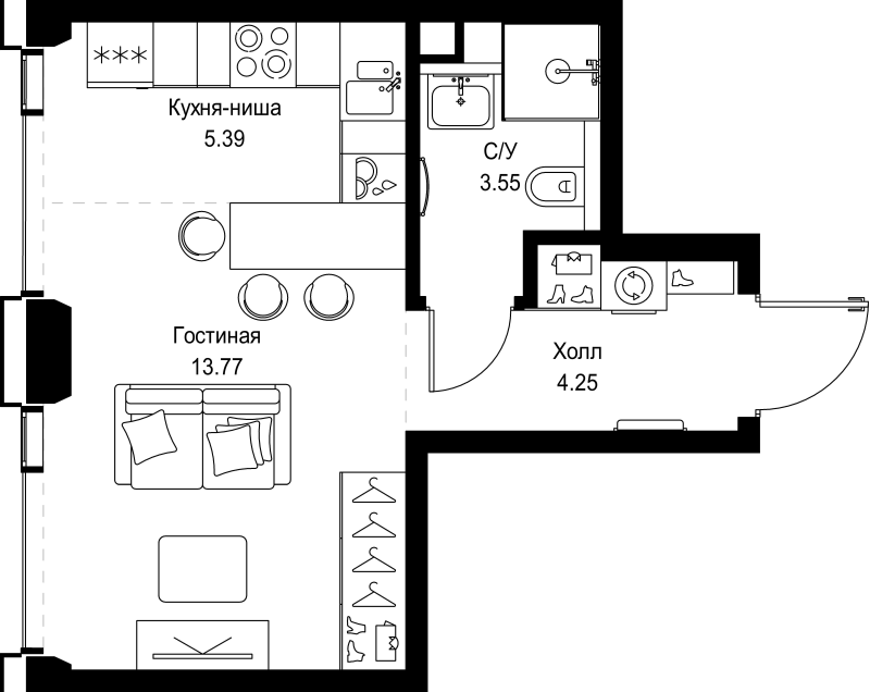 Студия 27 м²