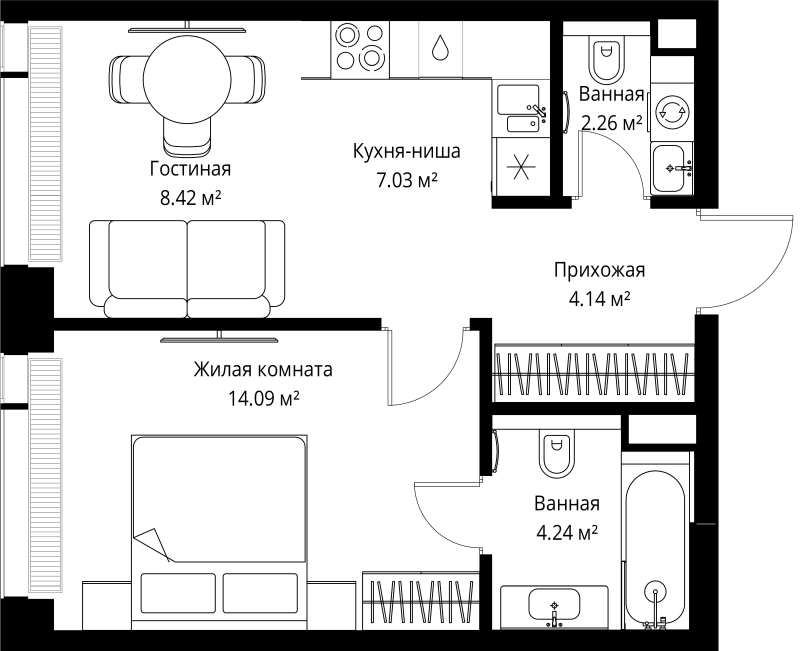 2 ккв (Евро) 40,2 м²