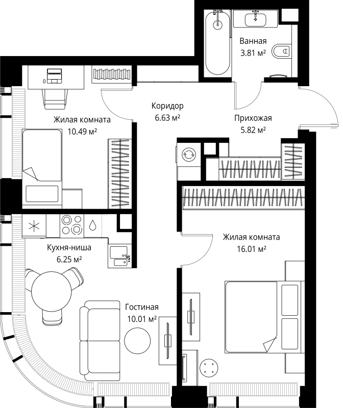 3 ккв (Евро) 59 м²