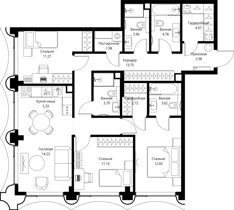 4 ккв (Евро) 96,2 м²