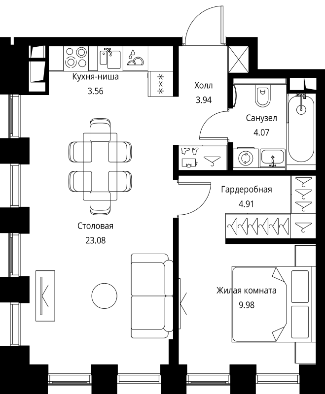 2 ккв (Евро) 49,5 м²