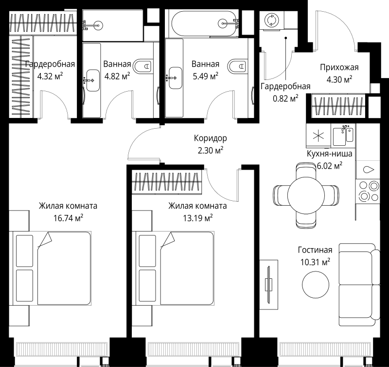 3 ккв (Евро) 68,3 м²