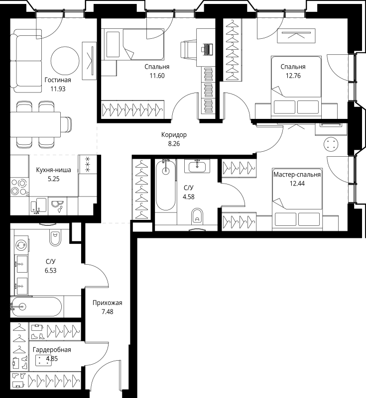 4 ккв (Евро) 85,7 м²