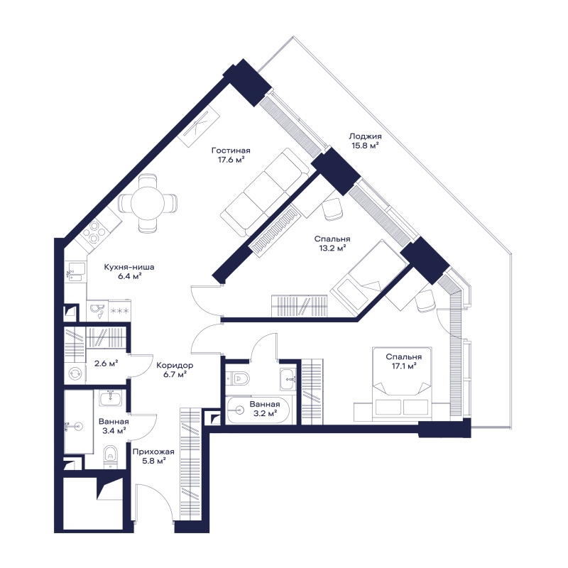 3 ккв (Евро) 83,7 м²