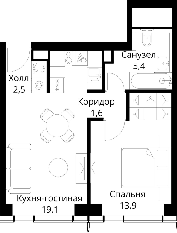 1 ккв 42,5 м²
