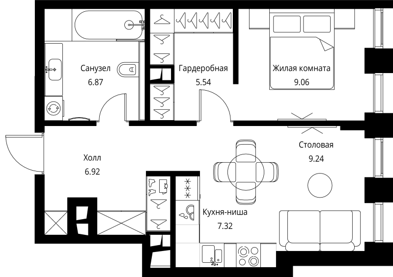 2 ккв (Евро) 45 м²