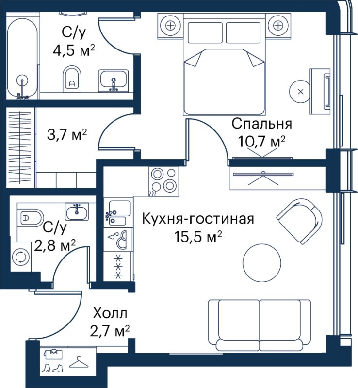 2 ккв (Евро) 39,8 м²