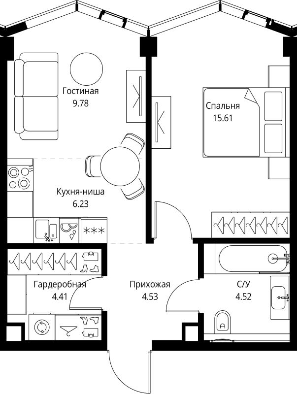 2 ккв (Евро) 45,1 м²