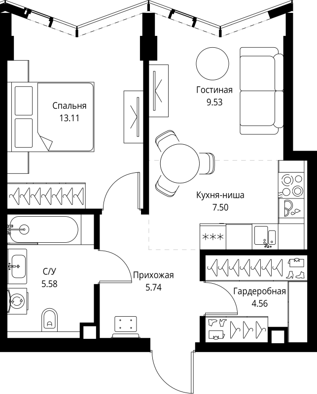 2 ккв (Евро) 46 м²