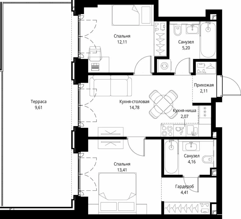 3 ккв (Евро) 67,9 м²