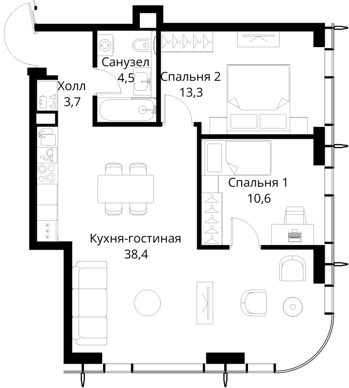 3 ккв (Евро) 70,5 м²
