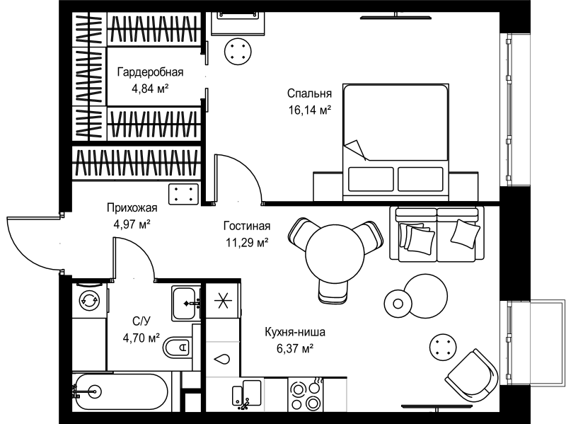 2 ккв (Евро) 48,3 м²