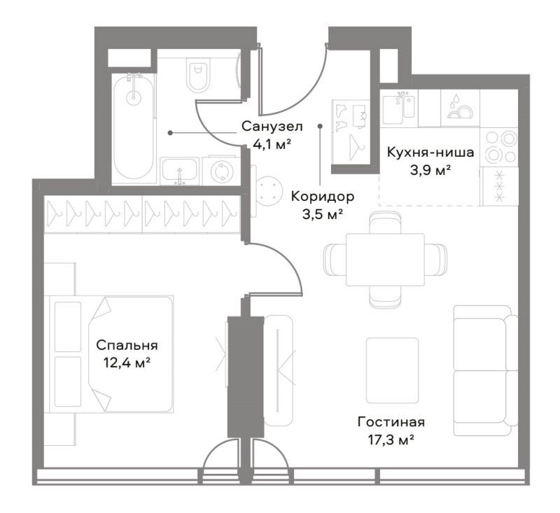2 ккв (Евро) 42,6 м²
