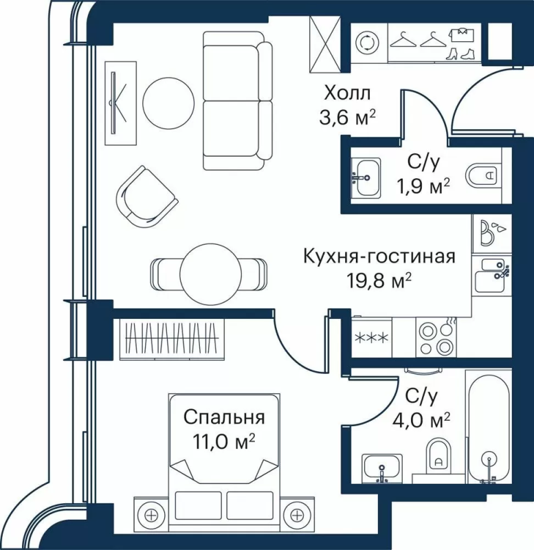 2 ккв (Евро) 39,3 м²
