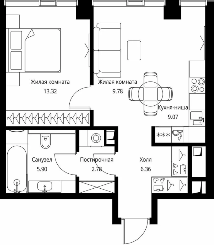 2 ккв (Евро) 47,2 м²