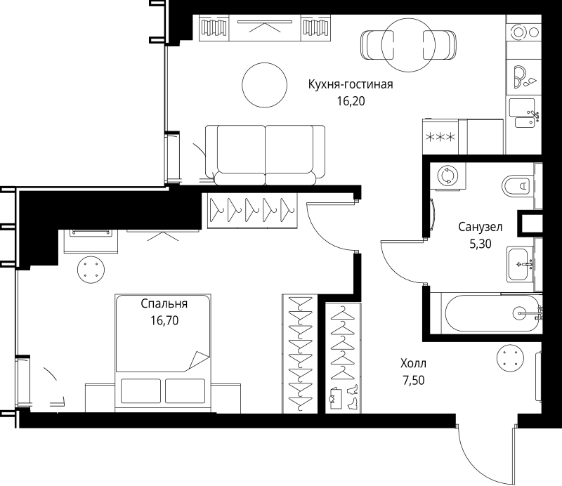 2 ккв (Евро) 46,9 м²