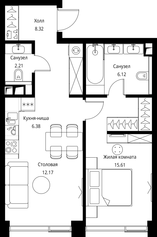 2 ккв (Евро) 50,8 м²
