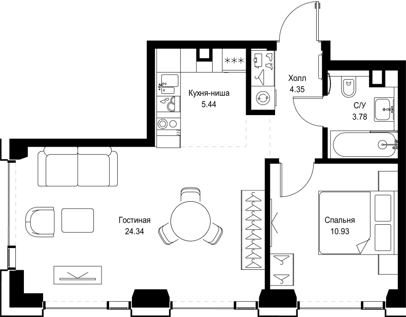 2 ккв (Евро) 48,8 м²
