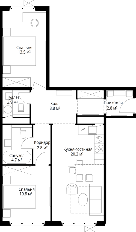 3 ккв (Евро) 66,5 м²