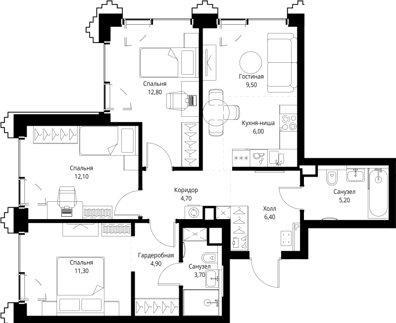 4 ккв (Евро) 77,4 м²