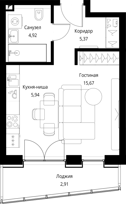 Студия 35,8 м²