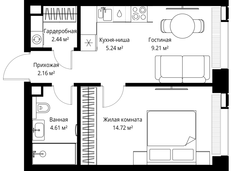 1 ккв 38,4 м²