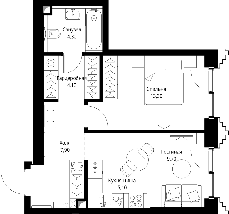 1 ккв 44,8 м²