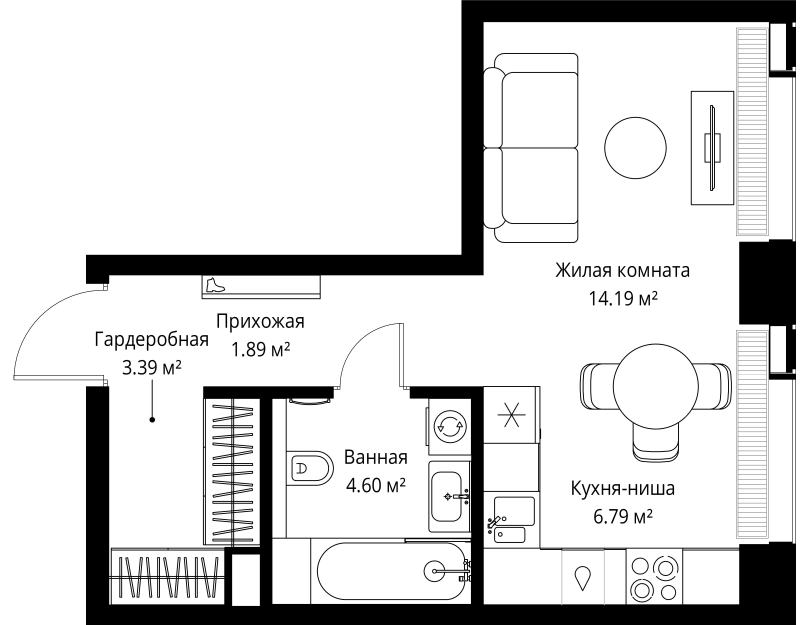 Студия 30,9 м²