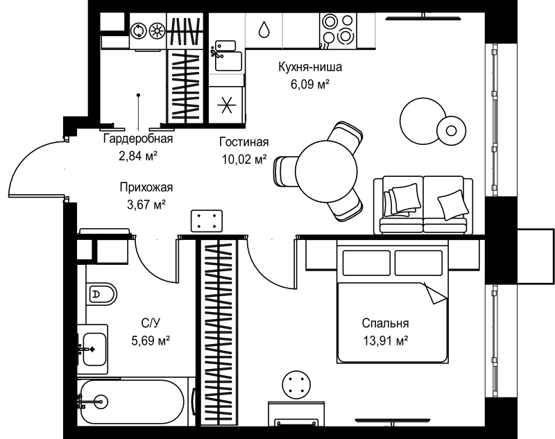 2 ккв (Евро) 42,2 м²