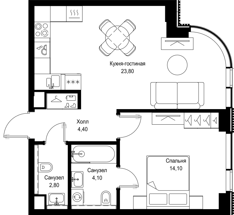 2 ккв (Евро) 49,2 м²