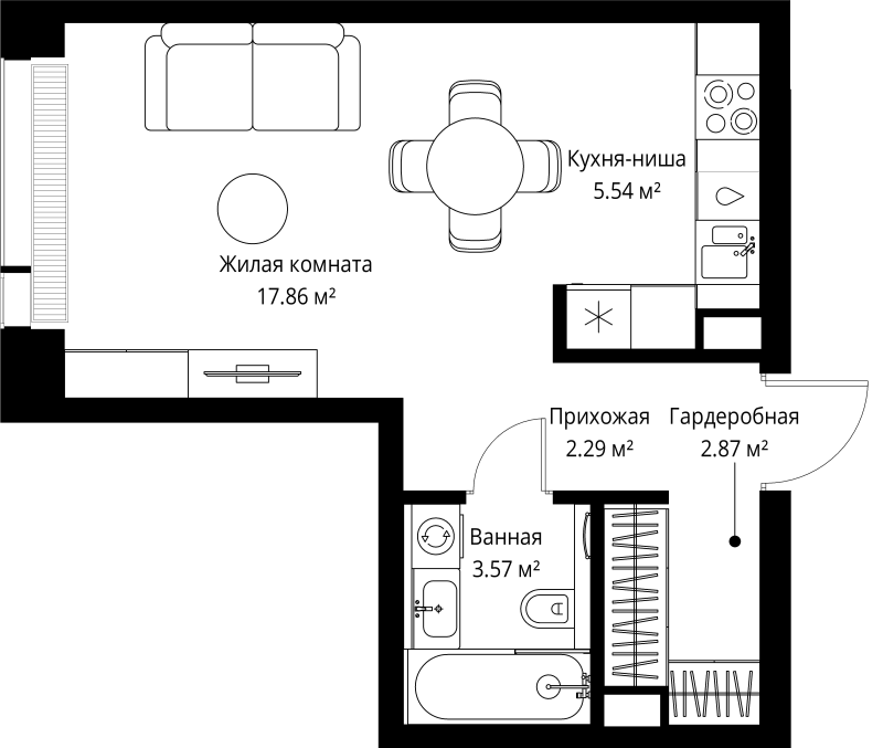 Студия 32,1 м²
