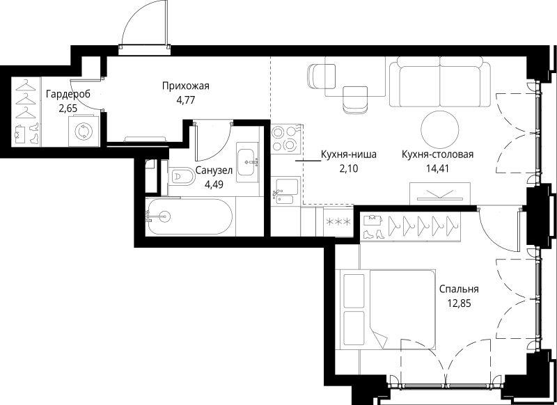 2 ккв (Евро) 41,3 м²