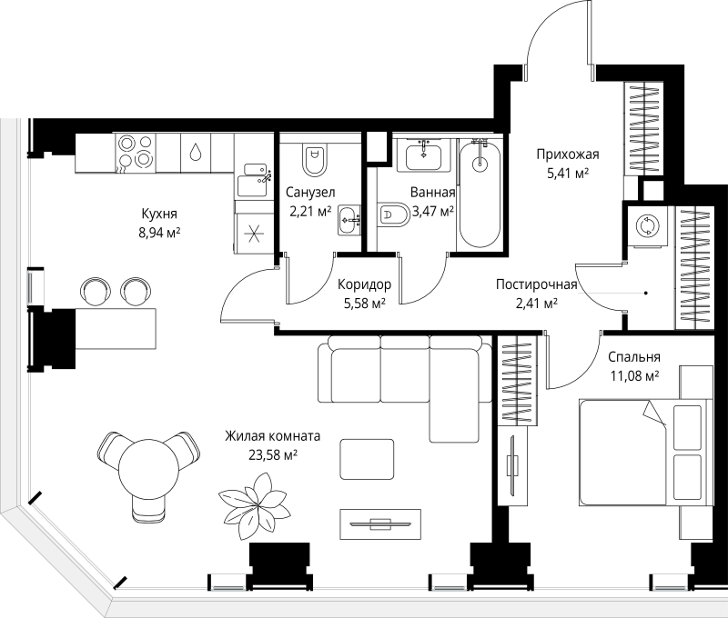 2 ккв (Евро) 62,7 м²