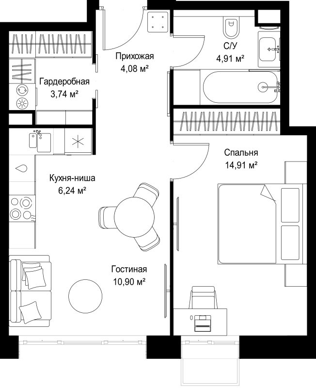 2 ккв (Евро) 44,8 м²